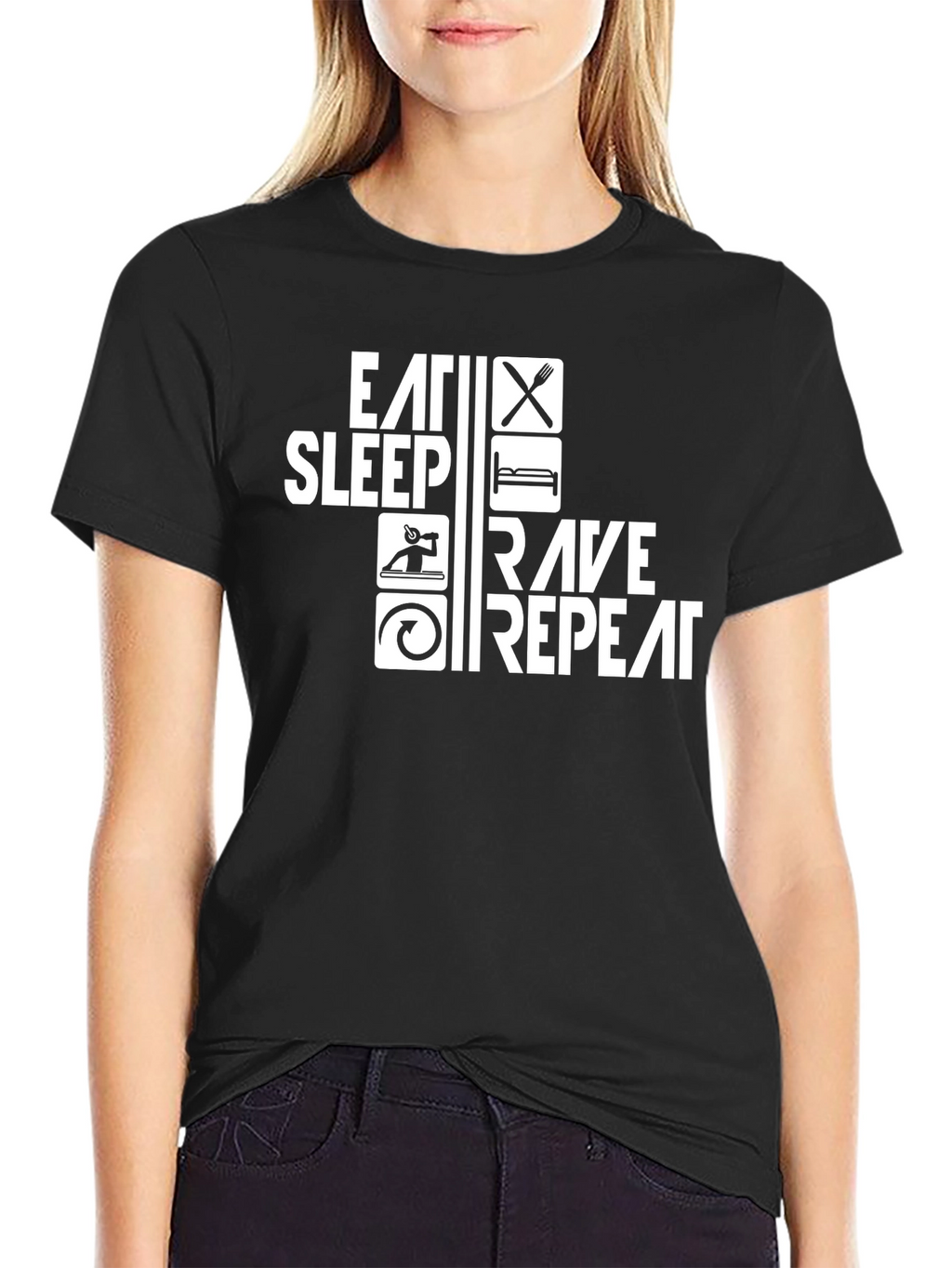 Eat Sleep Rave Repeat Black Graphic Tee