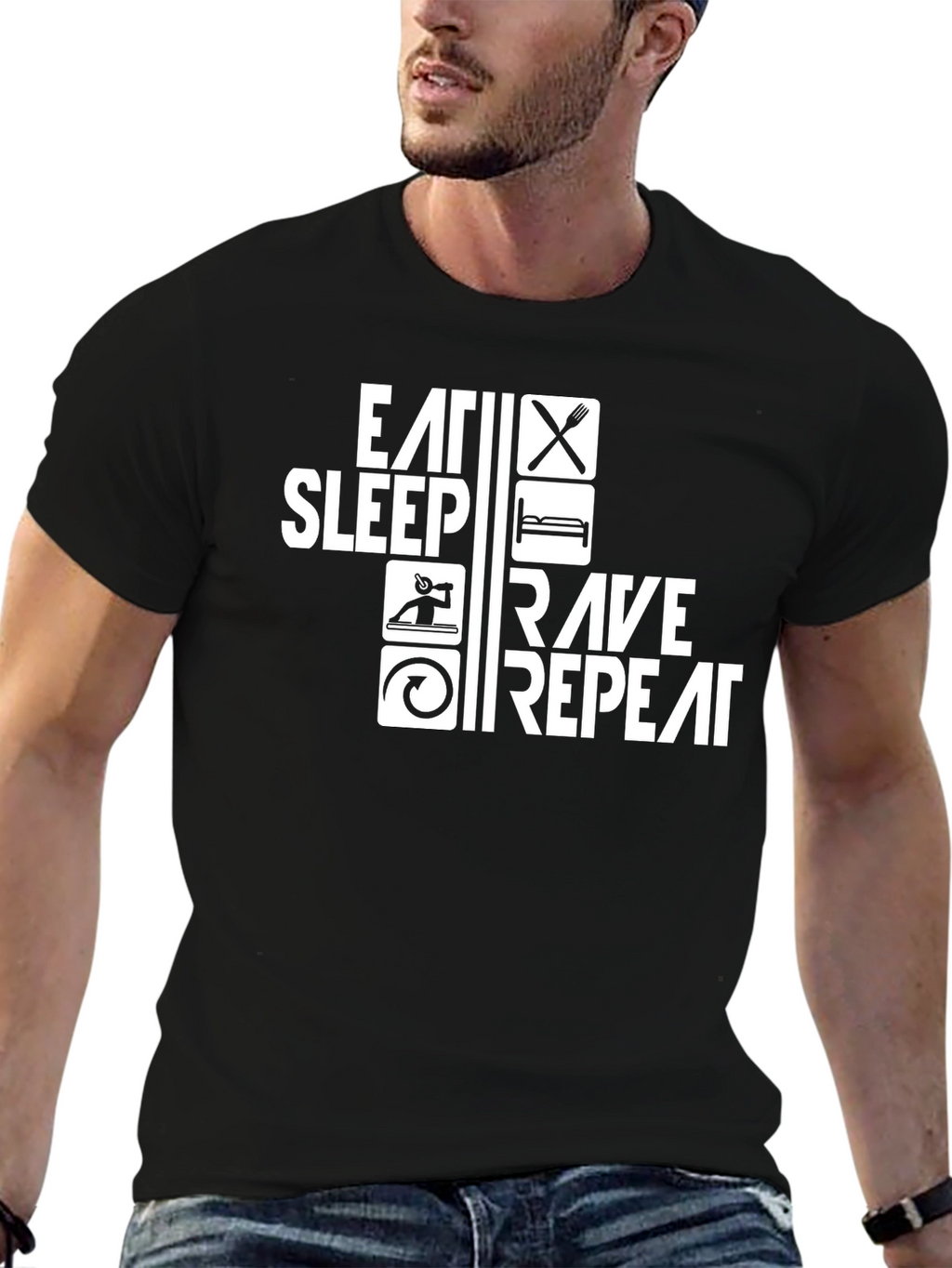 Eat Sleep Rave Repeat Black Graphic Tee