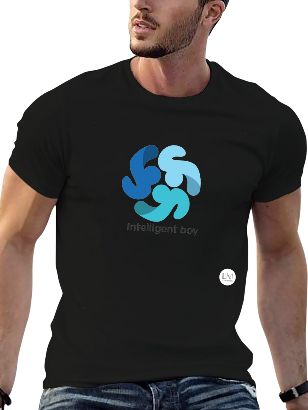 Mens Black Graphic Tee - Intelligent Boy Design