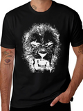 Black T-Shirt with Lion Graphic Print