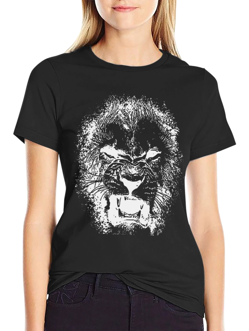 Black T-Shirt with Lion Graphic Print