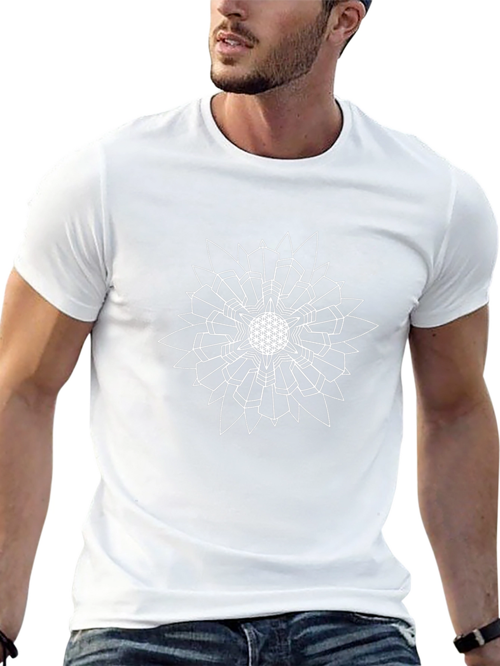 Geometric Flower of Life T-Shirt - Black
