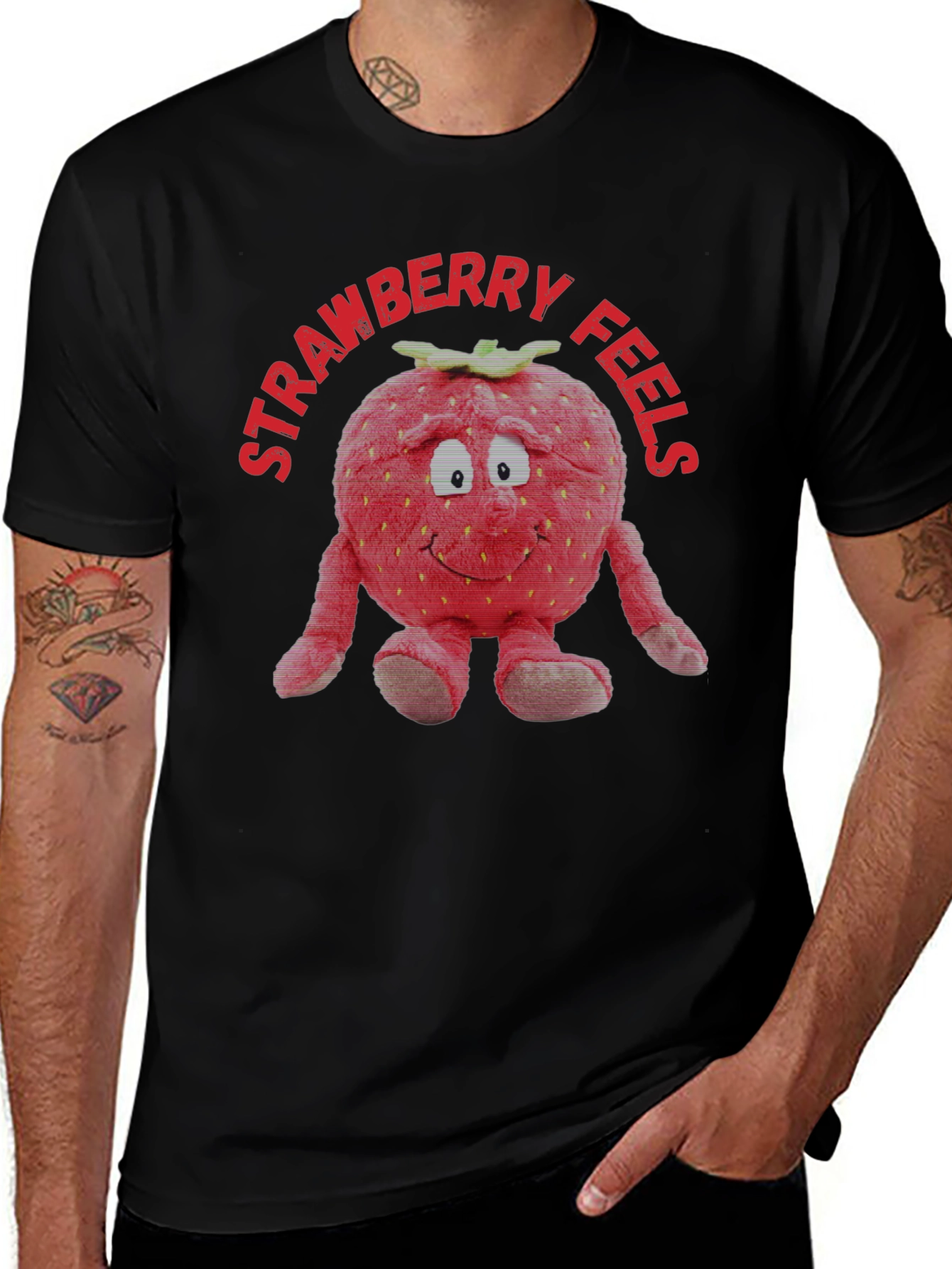 Strawberry Feels T-Shirt | Funny Fruit Plush Graphic Tee