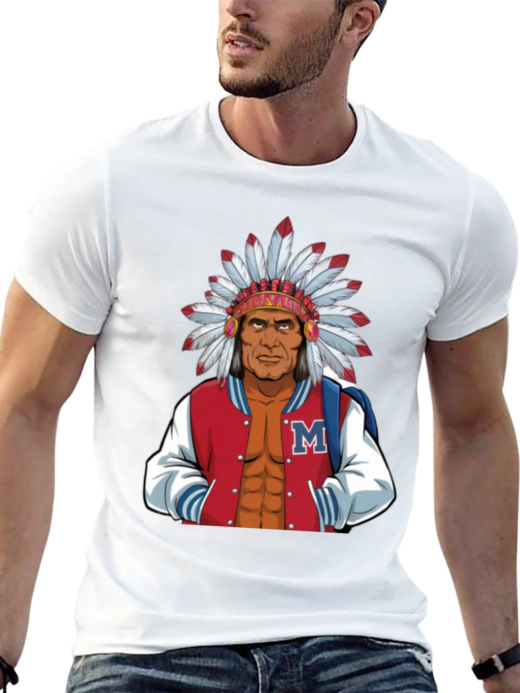 Indian Chief Varsity Jacket Graphic T-Shirt