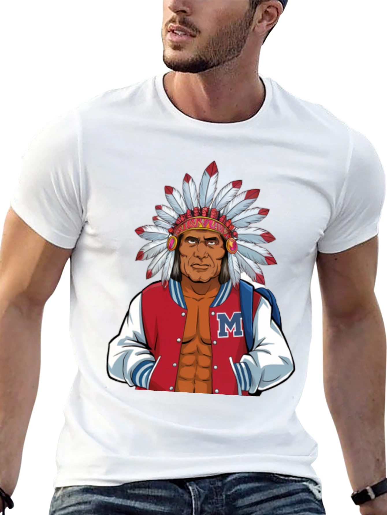 Indian Chief Varsity Jacket Graphic T-Shirt