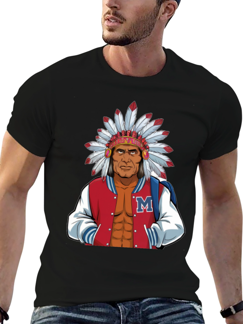 Indian Chief Varsity Jacket Graphic T-Shirt