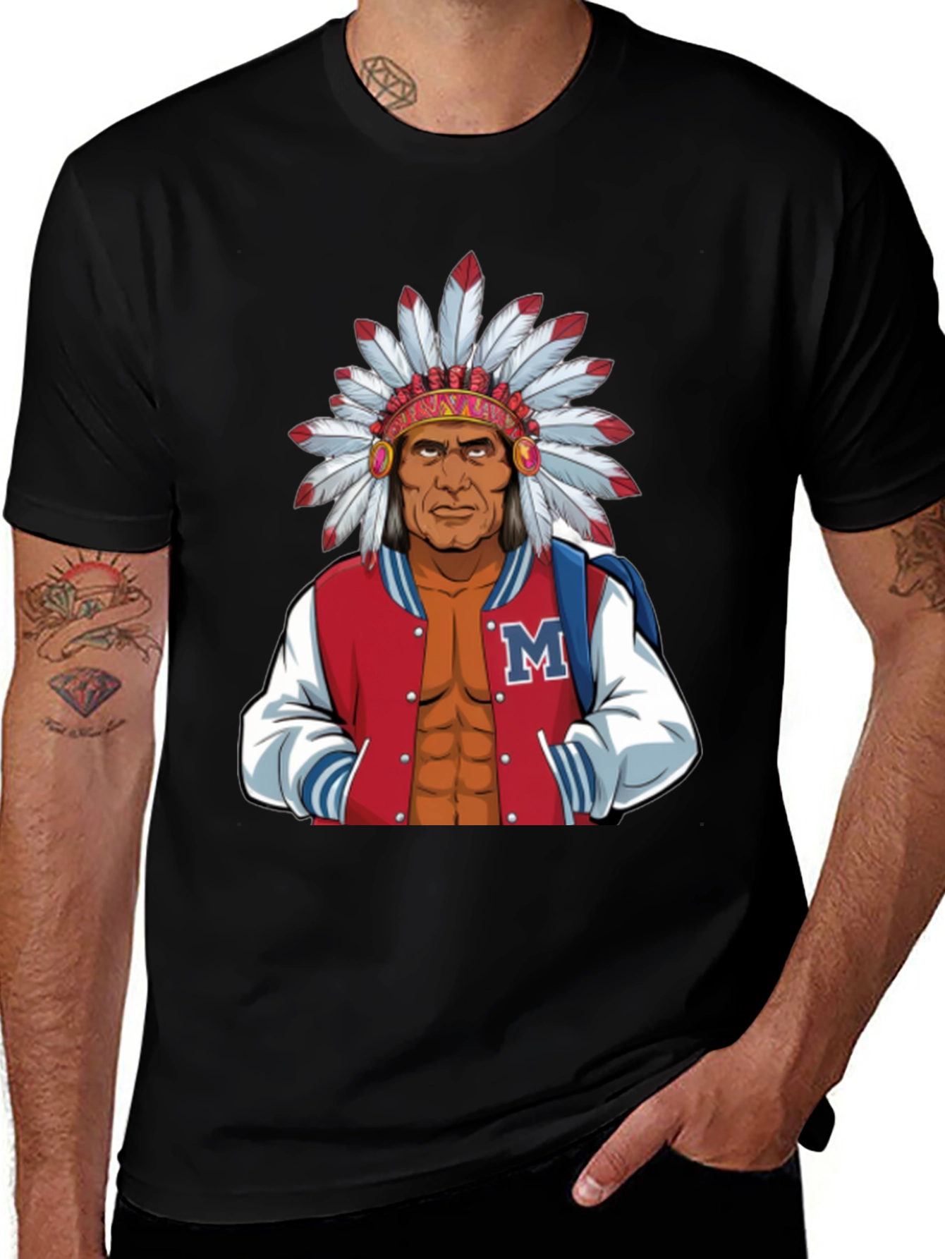 Indian Chief Varsity Jacket Graphic T-Shirt