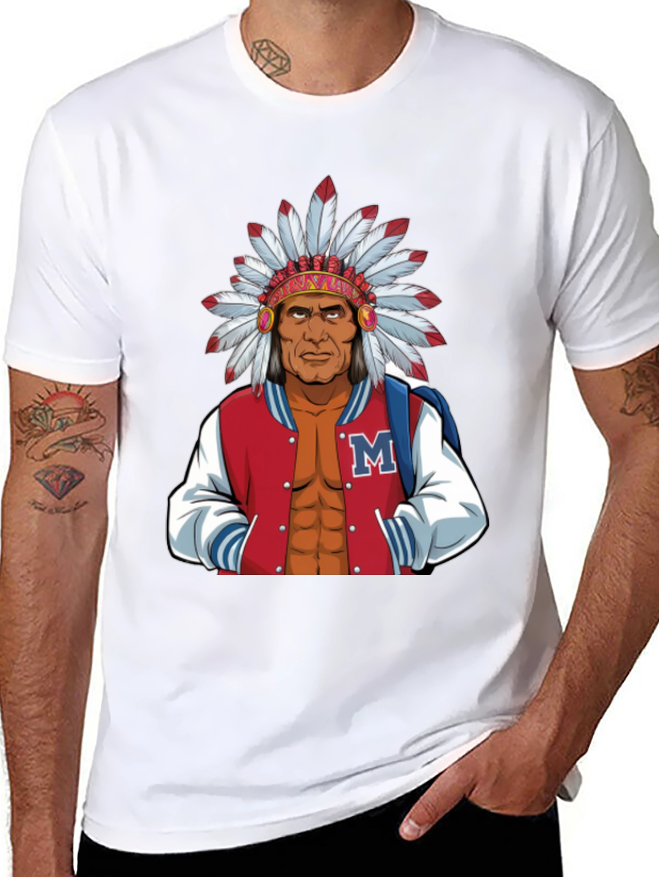 Indian Chief Varsity Jacket Graphic T-Shirt