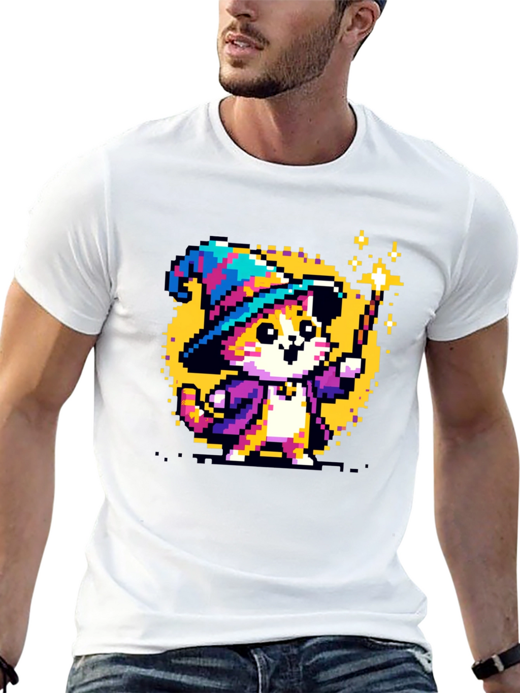 Wizard Cat Pixel Art T-Shirt