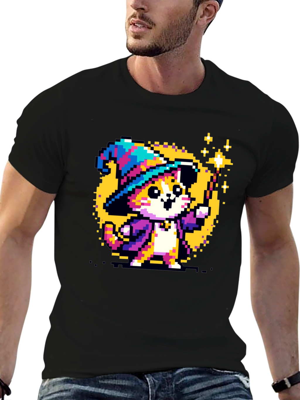 Wizard Cat Pixel Art T-Shirt
