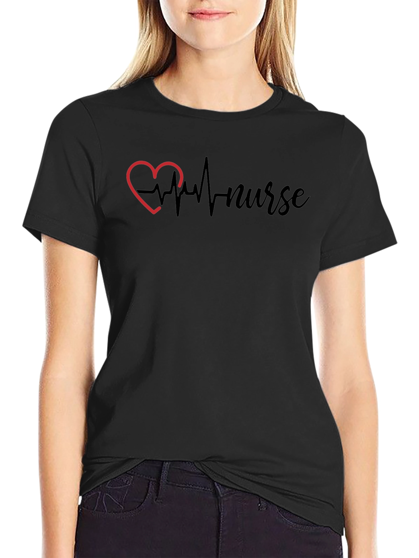 Nurse Heartbeat Graphic Tee - Black