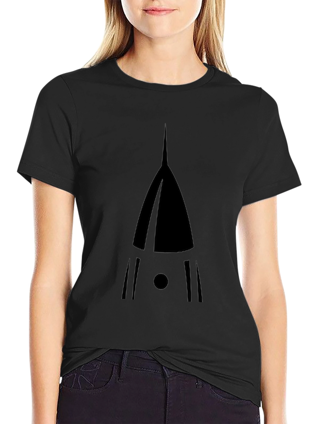 Unique Geometric Rocket Graphic Black T-Shirt