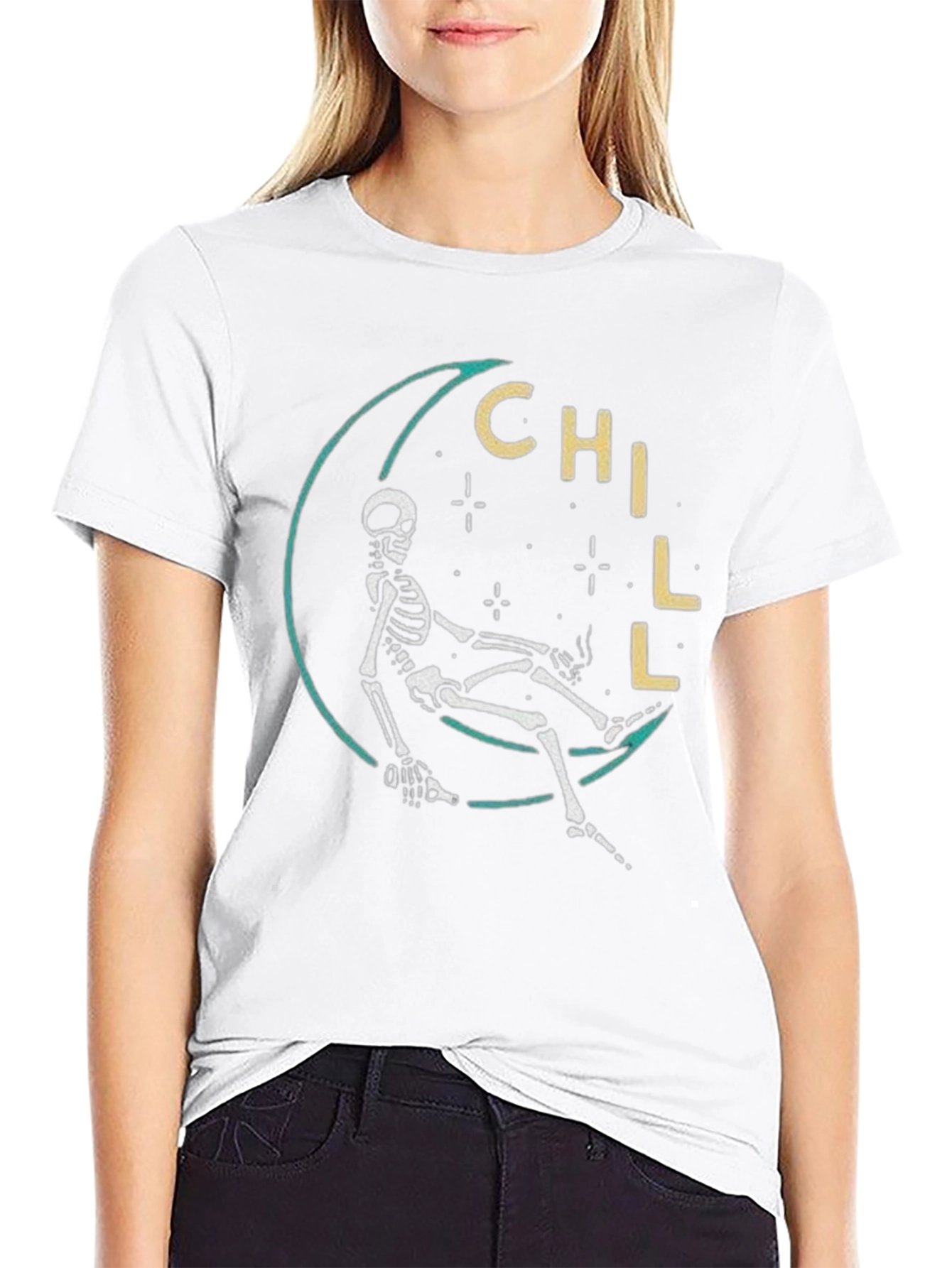 Chill Skeleton Moon T-Shirt - Relaxed Fit