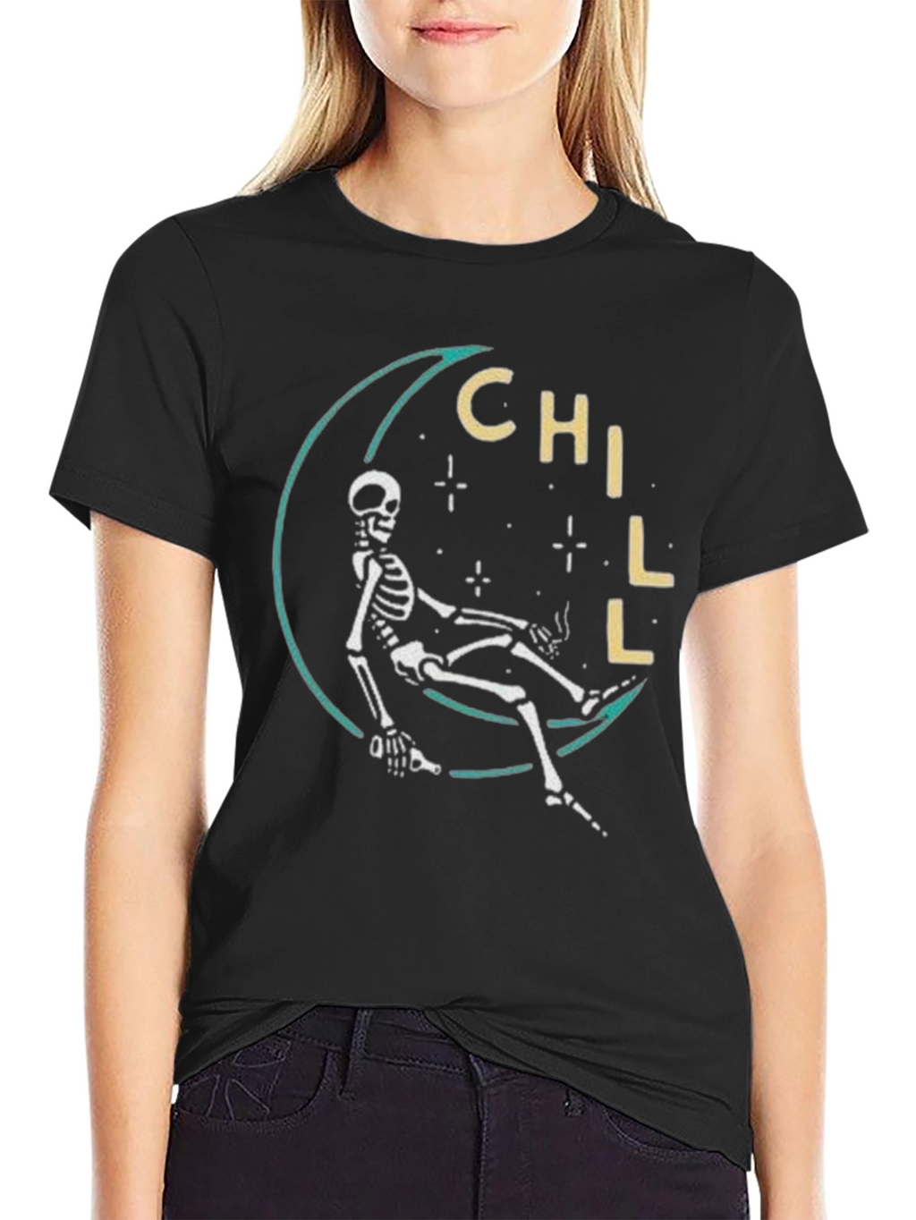 Chill Skeleton Moon T-Shirt - Relaxed Fit