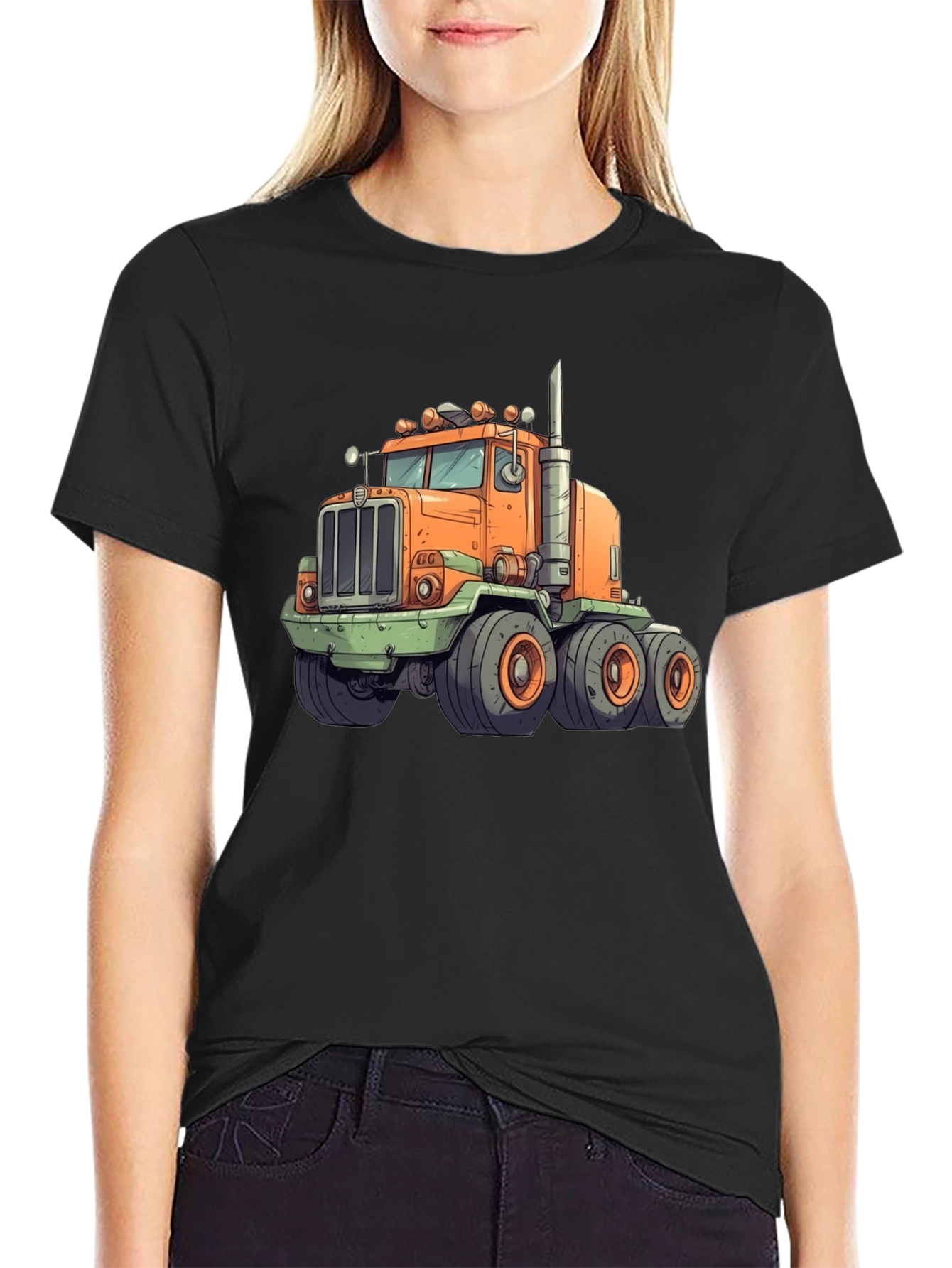 Truck Graphic Tee - Bold Cartoon Design Black Shirt