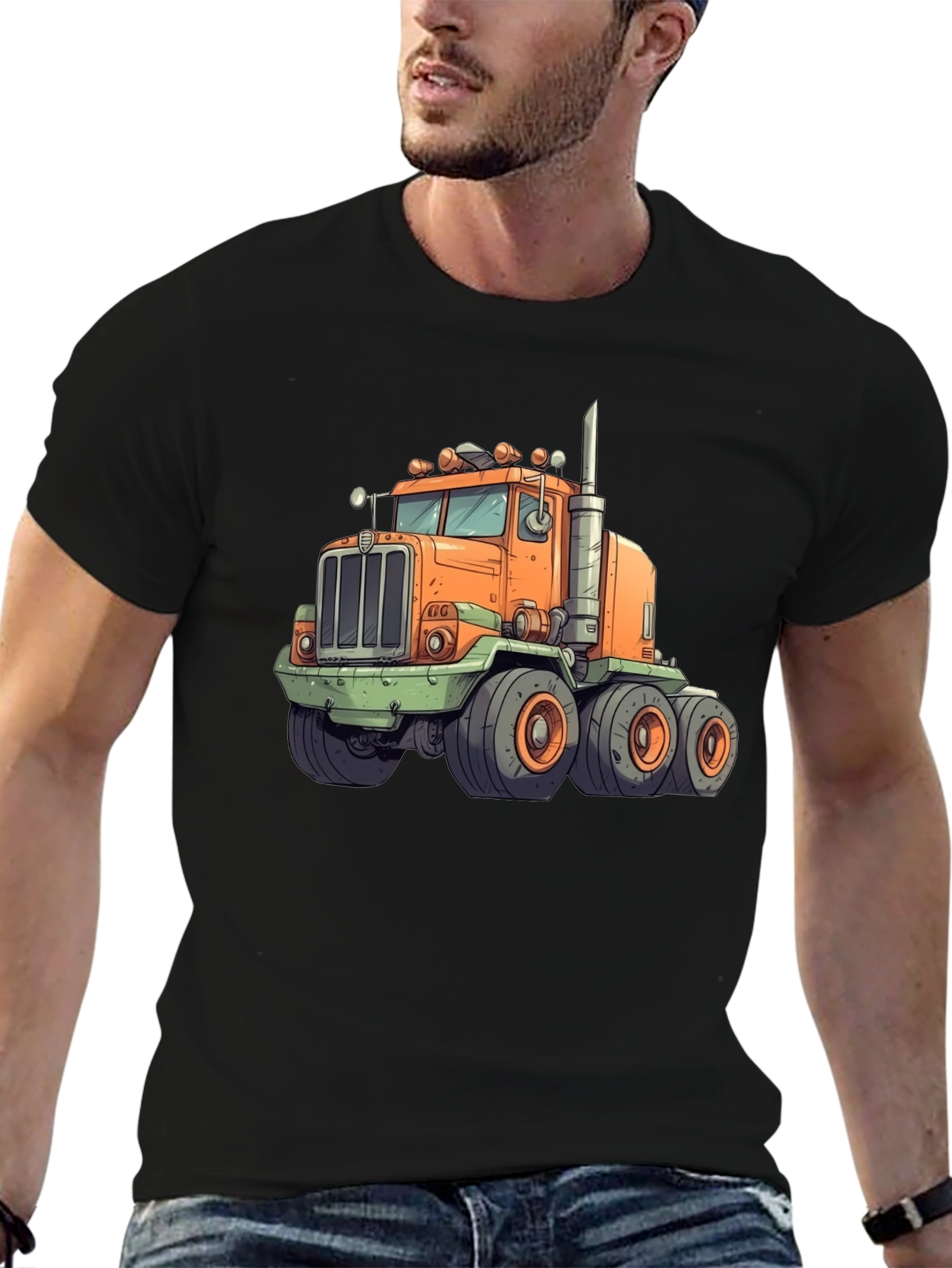 Truck Graphic Tee - Bold Cartoon Design Black Shirt