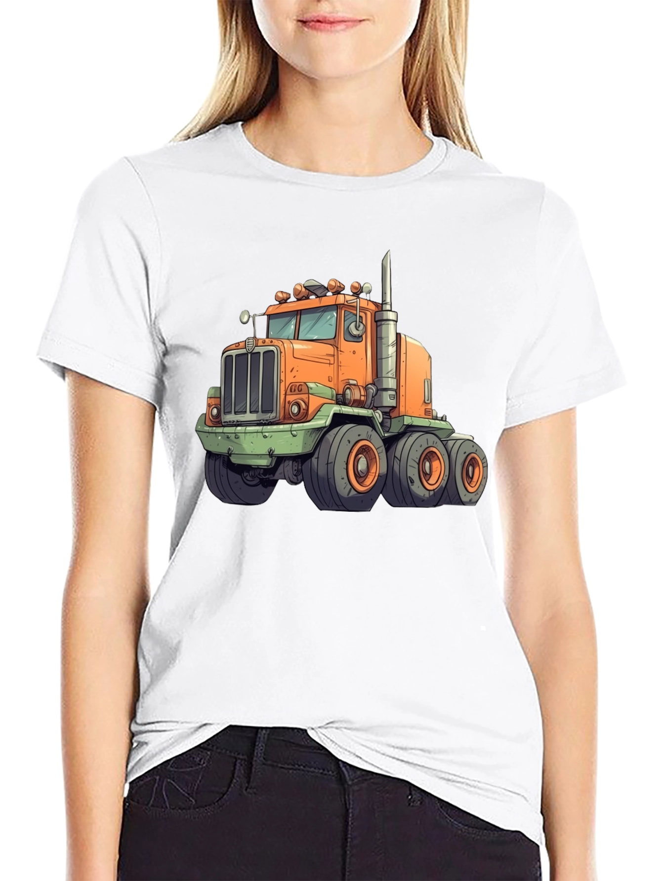 Truck Graphic Tee - Bold Cartoon Design Black Shirt