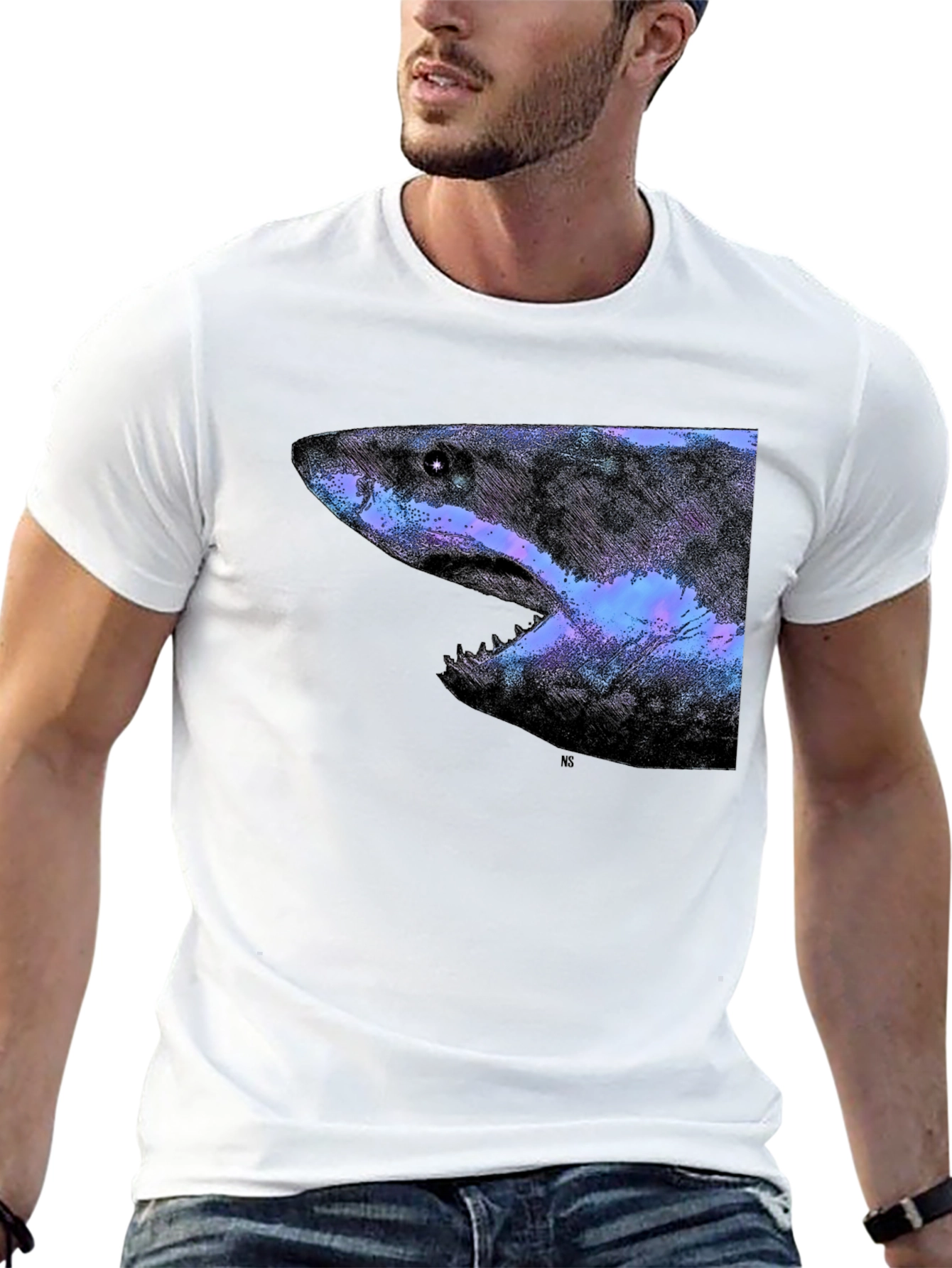 Galaxy Shark Graphic Print Black T-Shirt