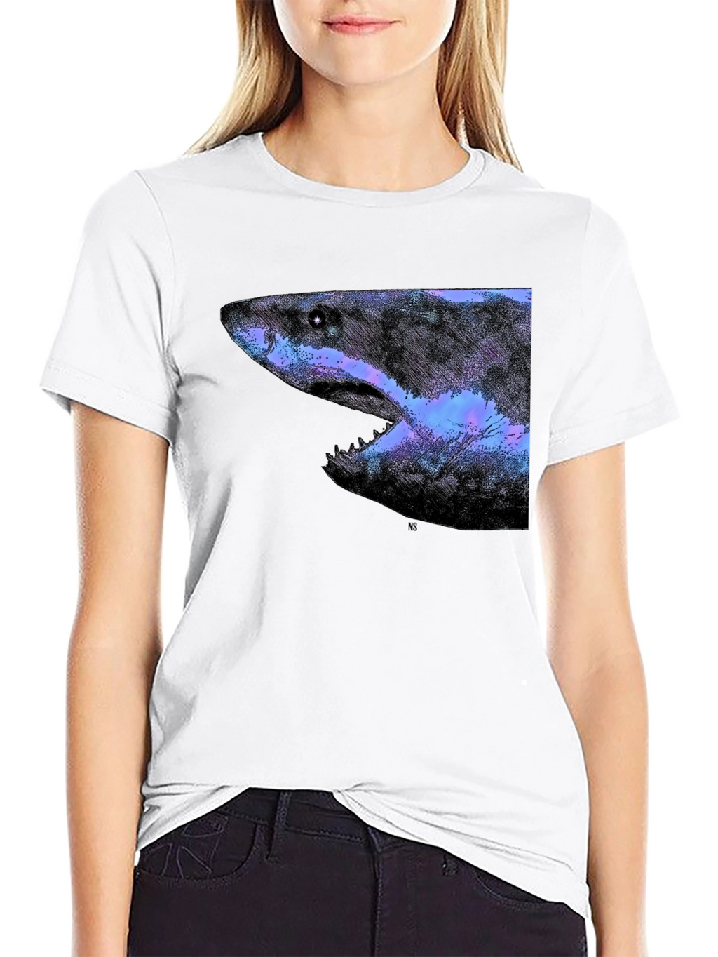 Galaxy Shark Graphic Print Black T-Shirt