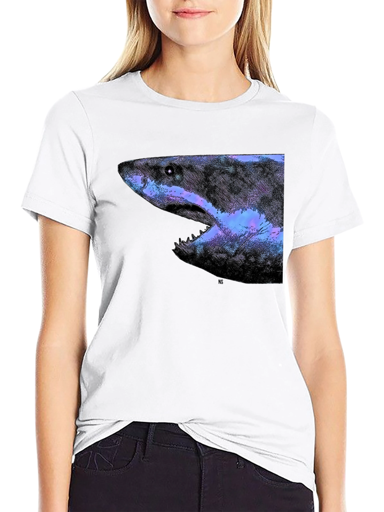 Galaxy Shark Graphic Print Black T-Shirt