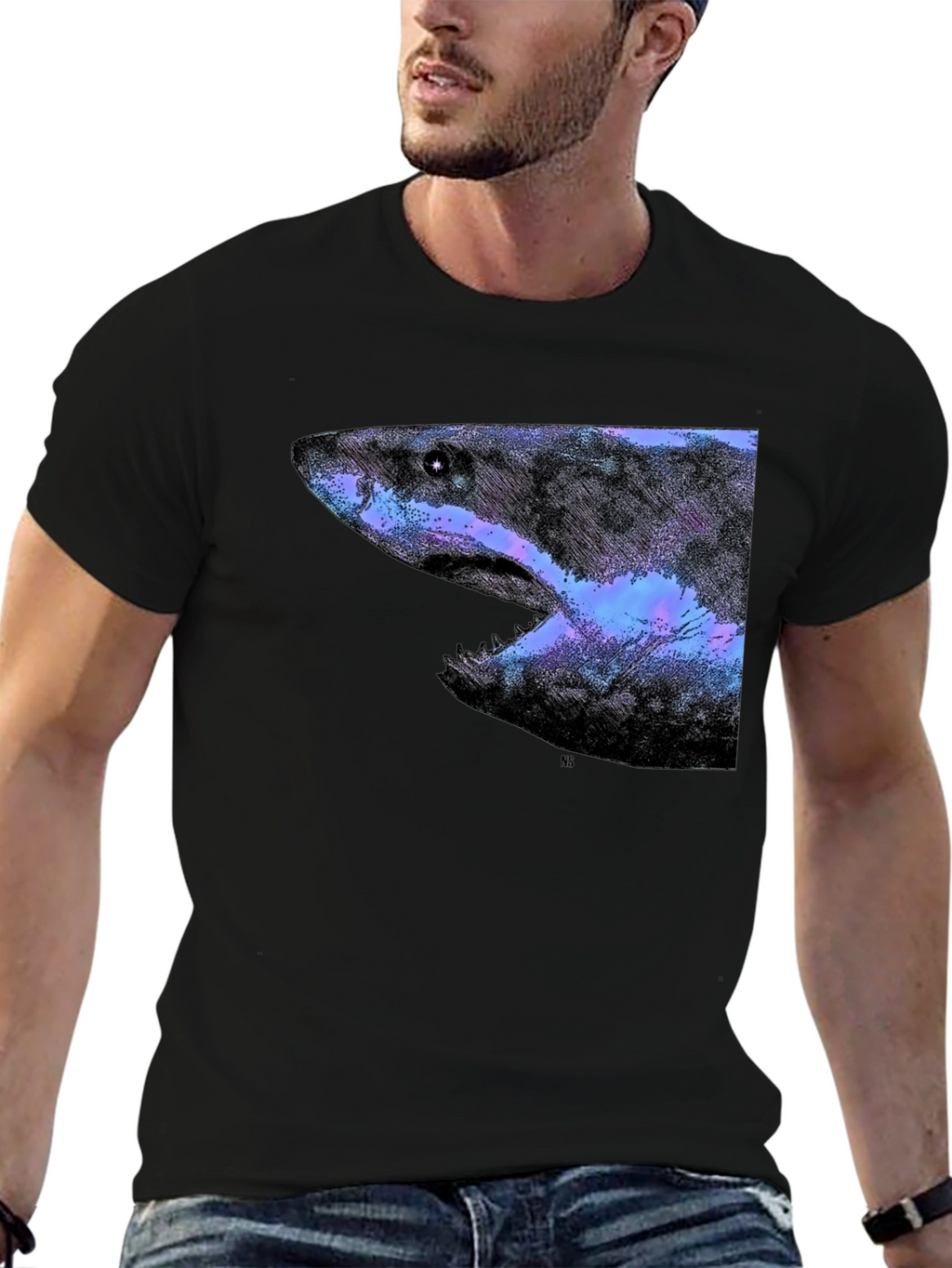 Galaxy Shark Graphic Print Black T-Shirt