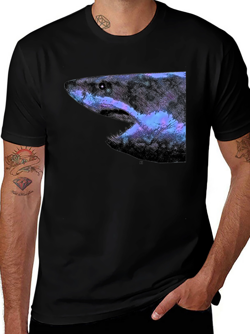 Galaxy Shark Graphic Print Black T-Shirt