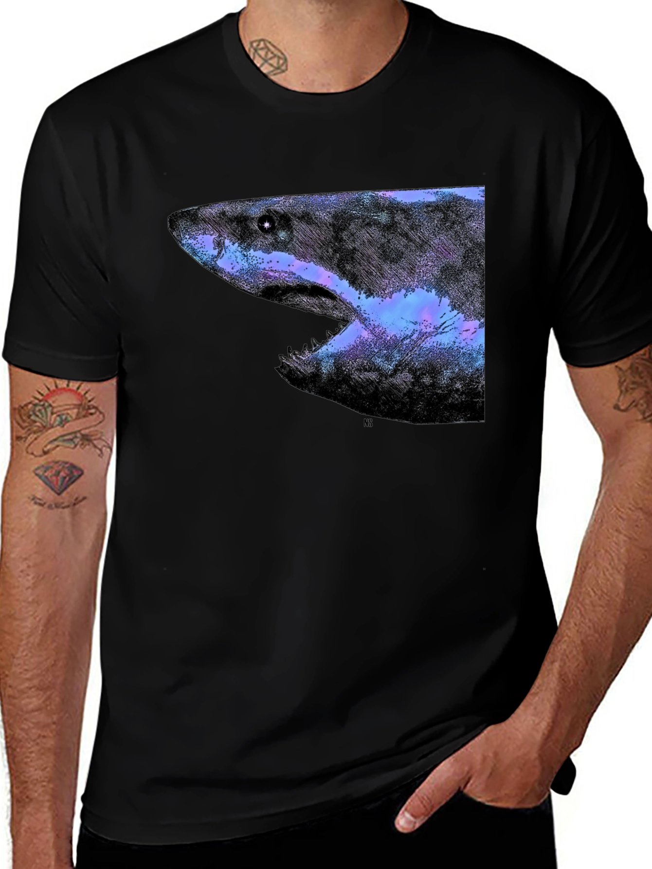 Galaxy Shark Graphic Print Black T-Shirt