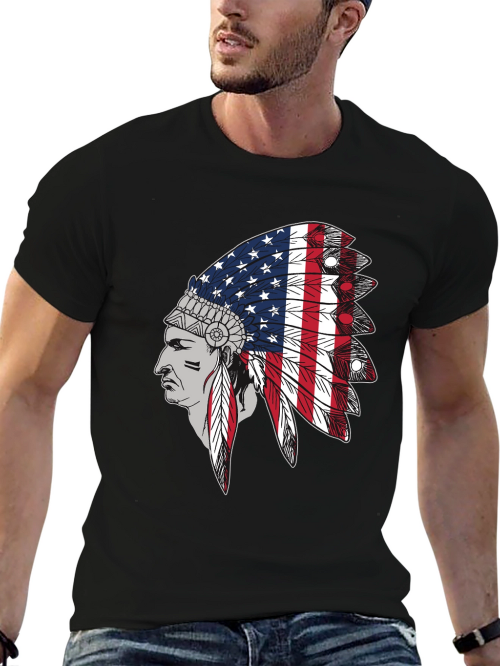 American Flag Indian Headdress Graphic Tee