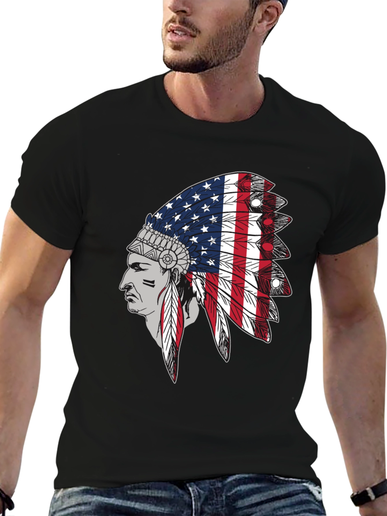 American Flag Indian Headdress Graphic Tee