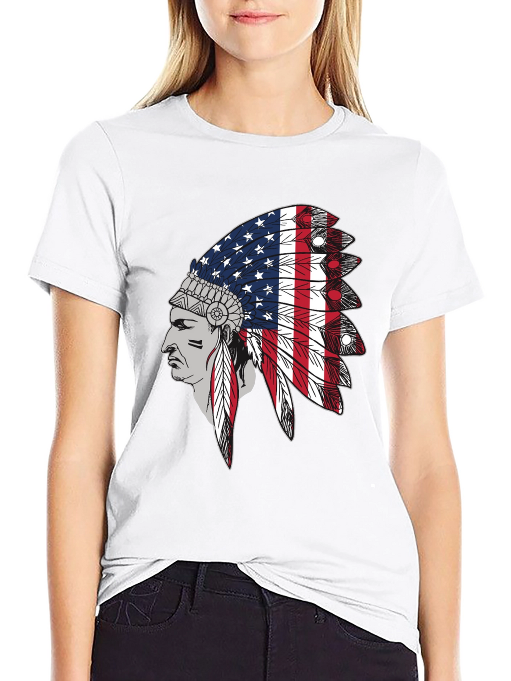 American Flag Indian Headdress Graphic Tee