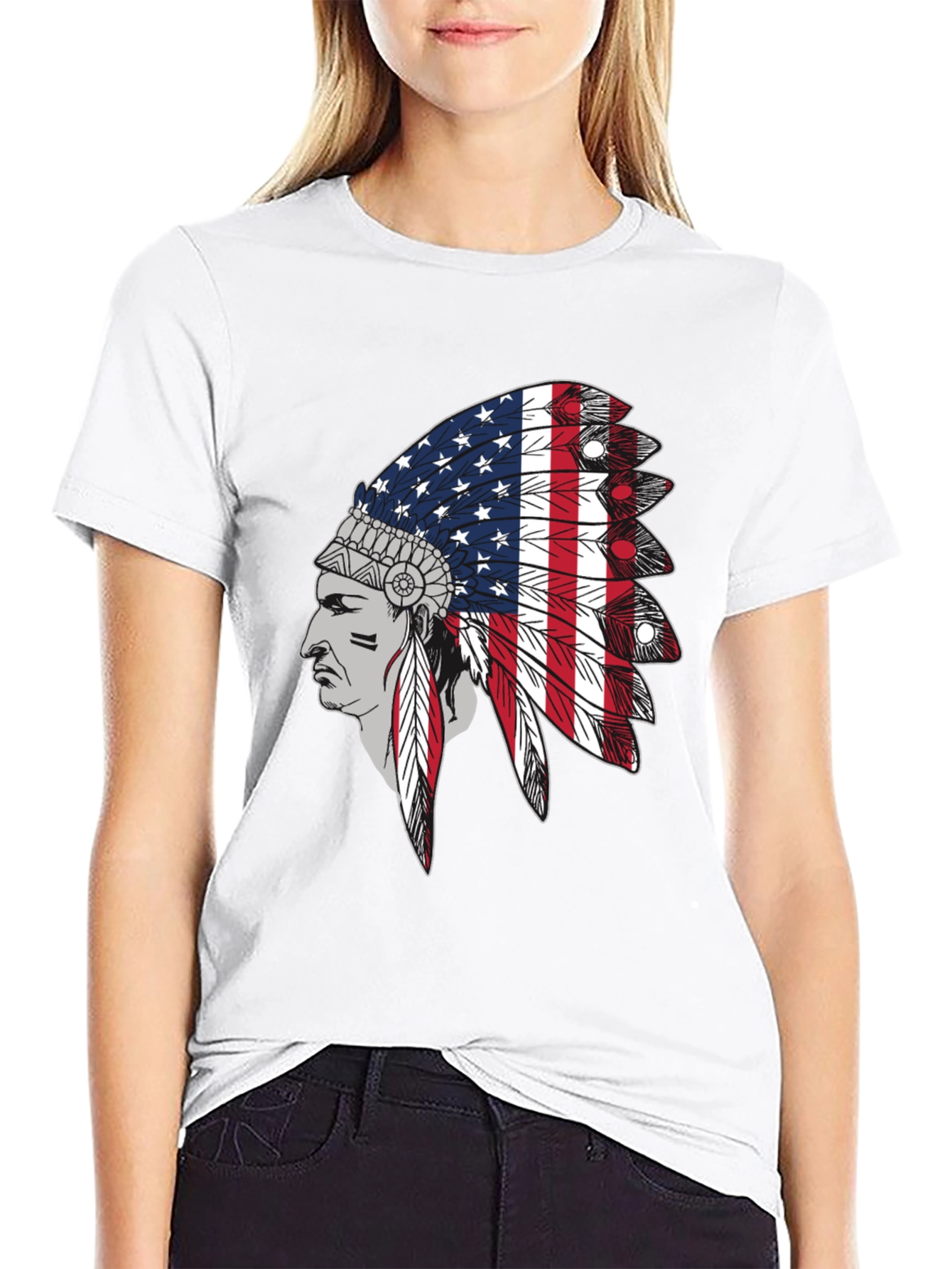 American Flag Indian Headdress Graphic Tee