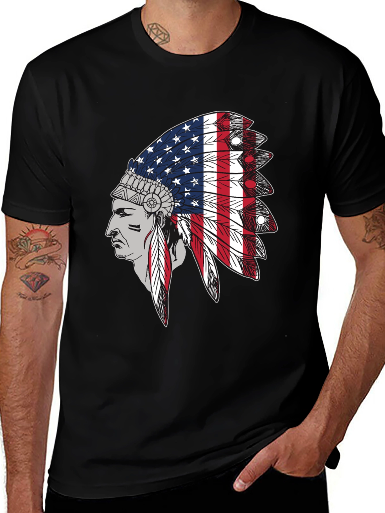 American Flag Indian Headdress Graphic Tee