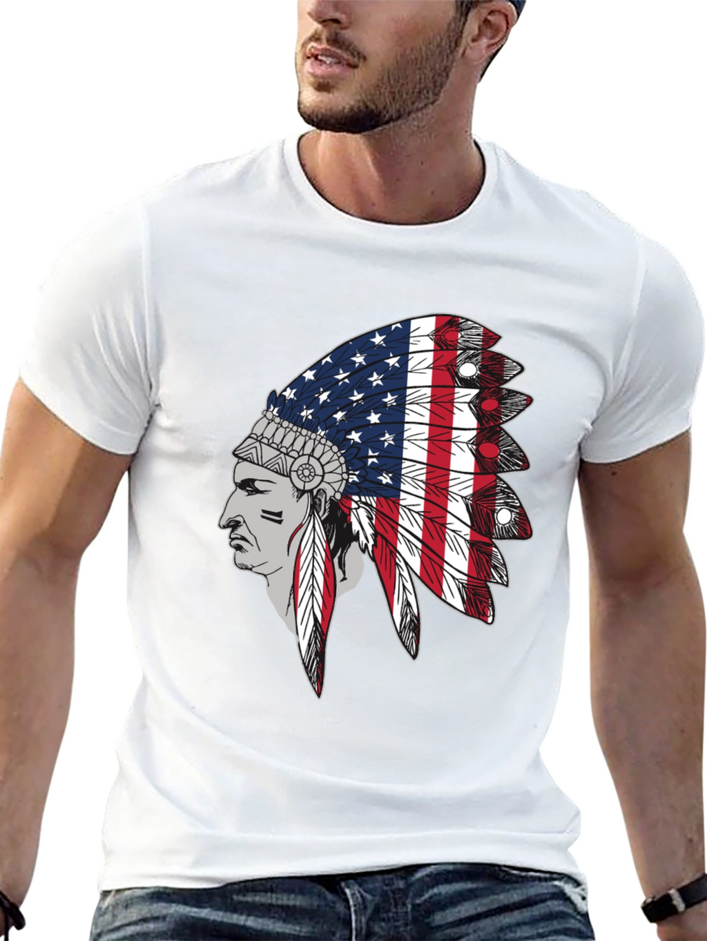 American Flag Indian Headdress Graphic Tee