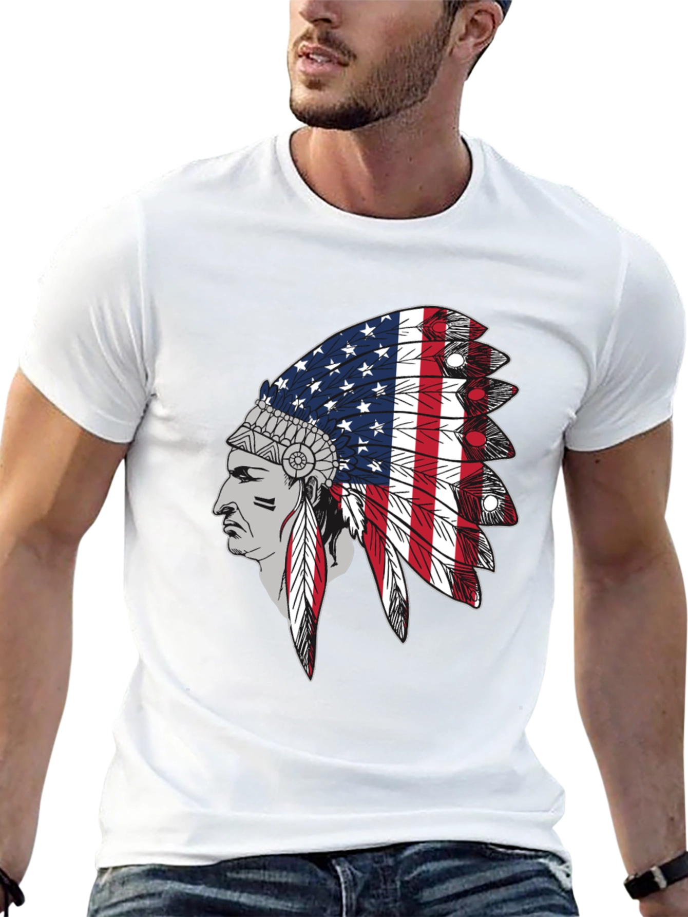 American Flag Indian Headdress Graphic Tee
