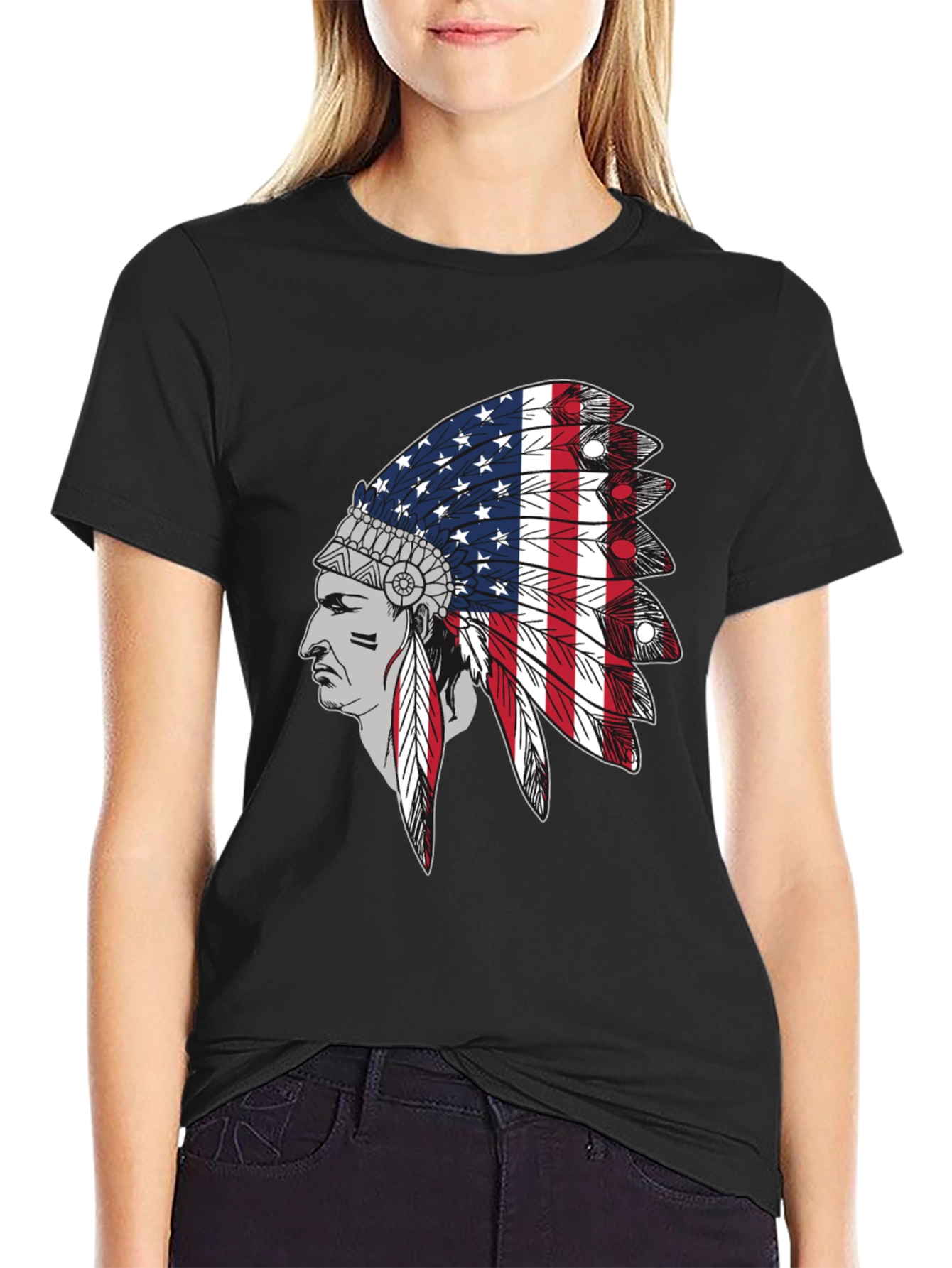 American Flag Indian Headdress Graphic Tee