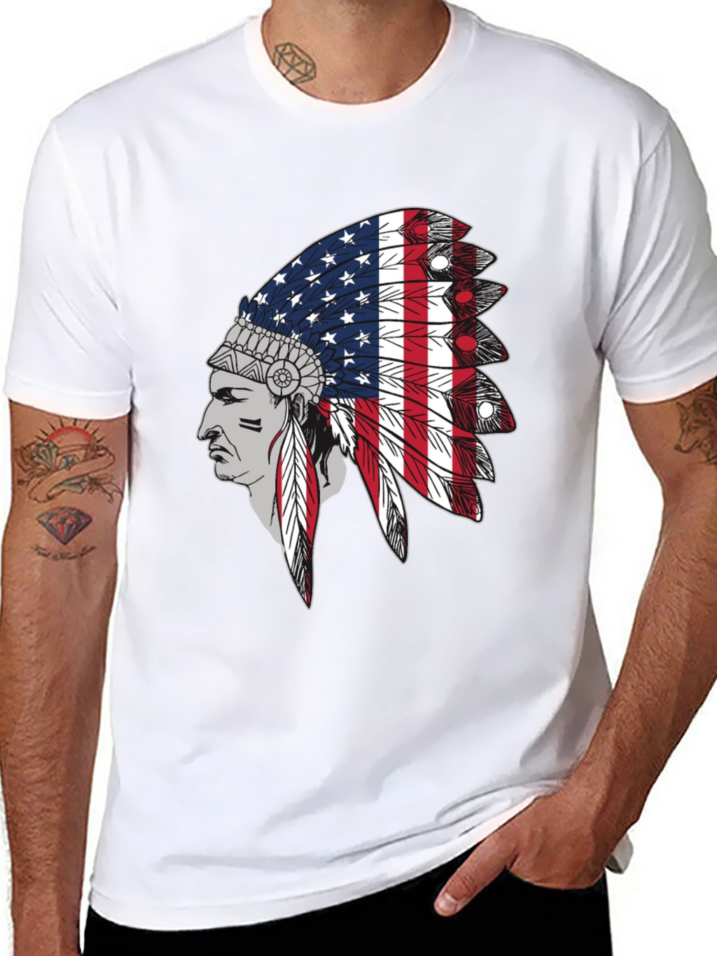 American Flag Indian Headdress Graphic Tee