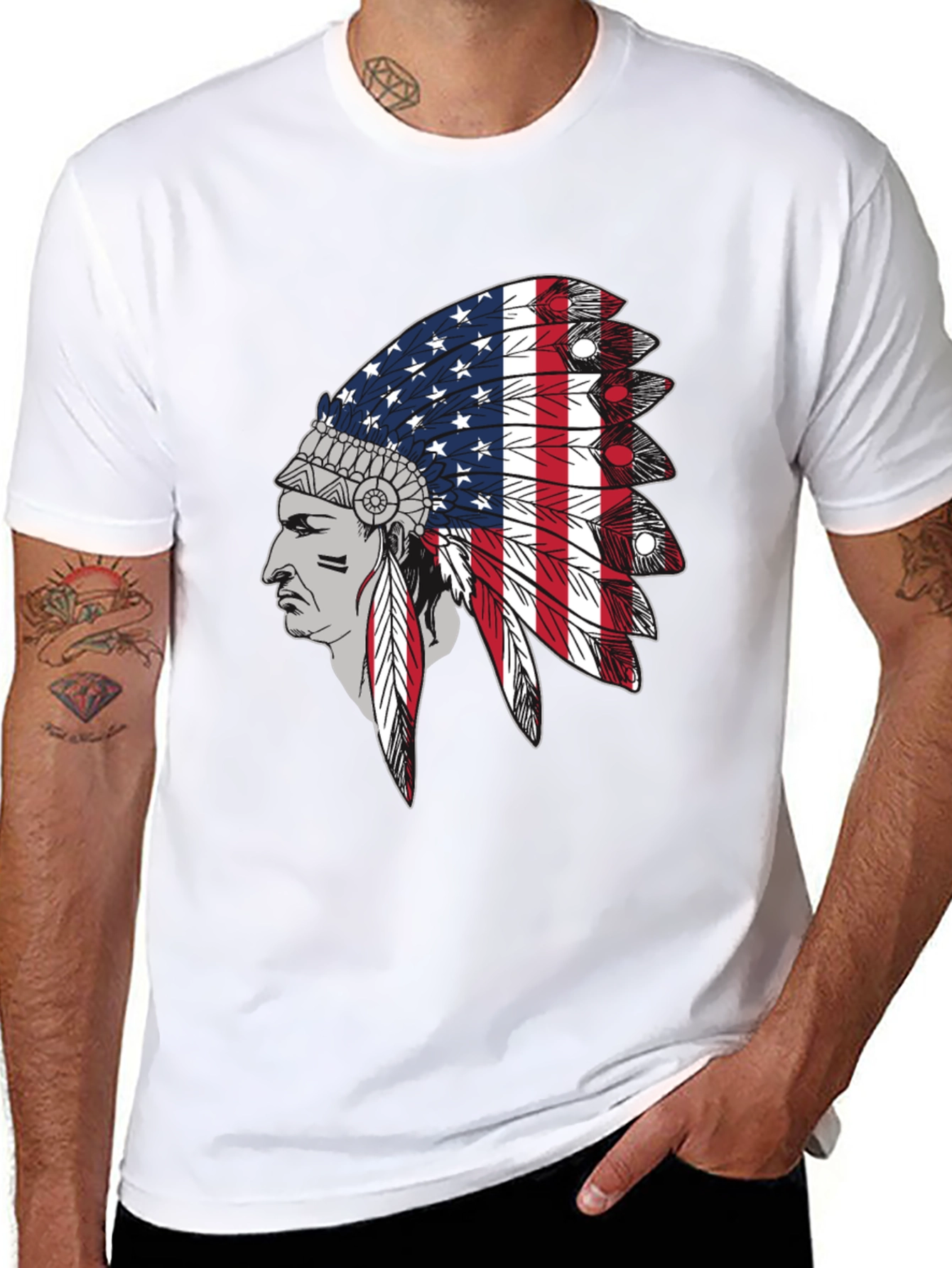American Flag Indian Headdress Graphic Tee