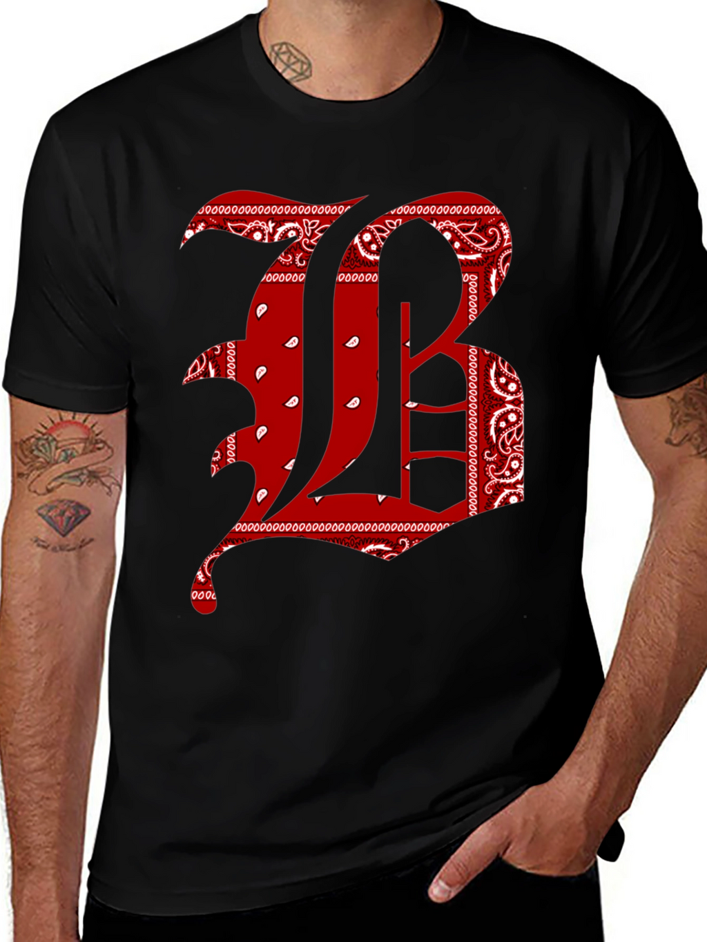 Bandana Letter Graphic Tee - Black
