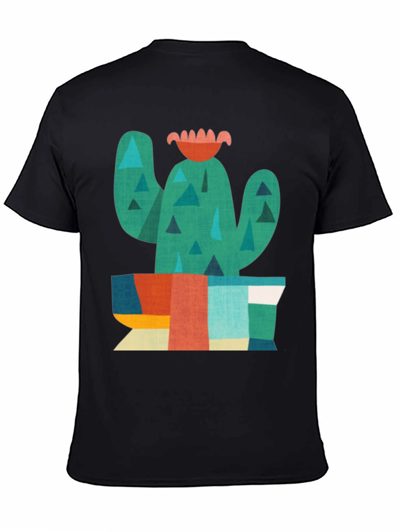 Geometric Cactus Graphic Tee - Black