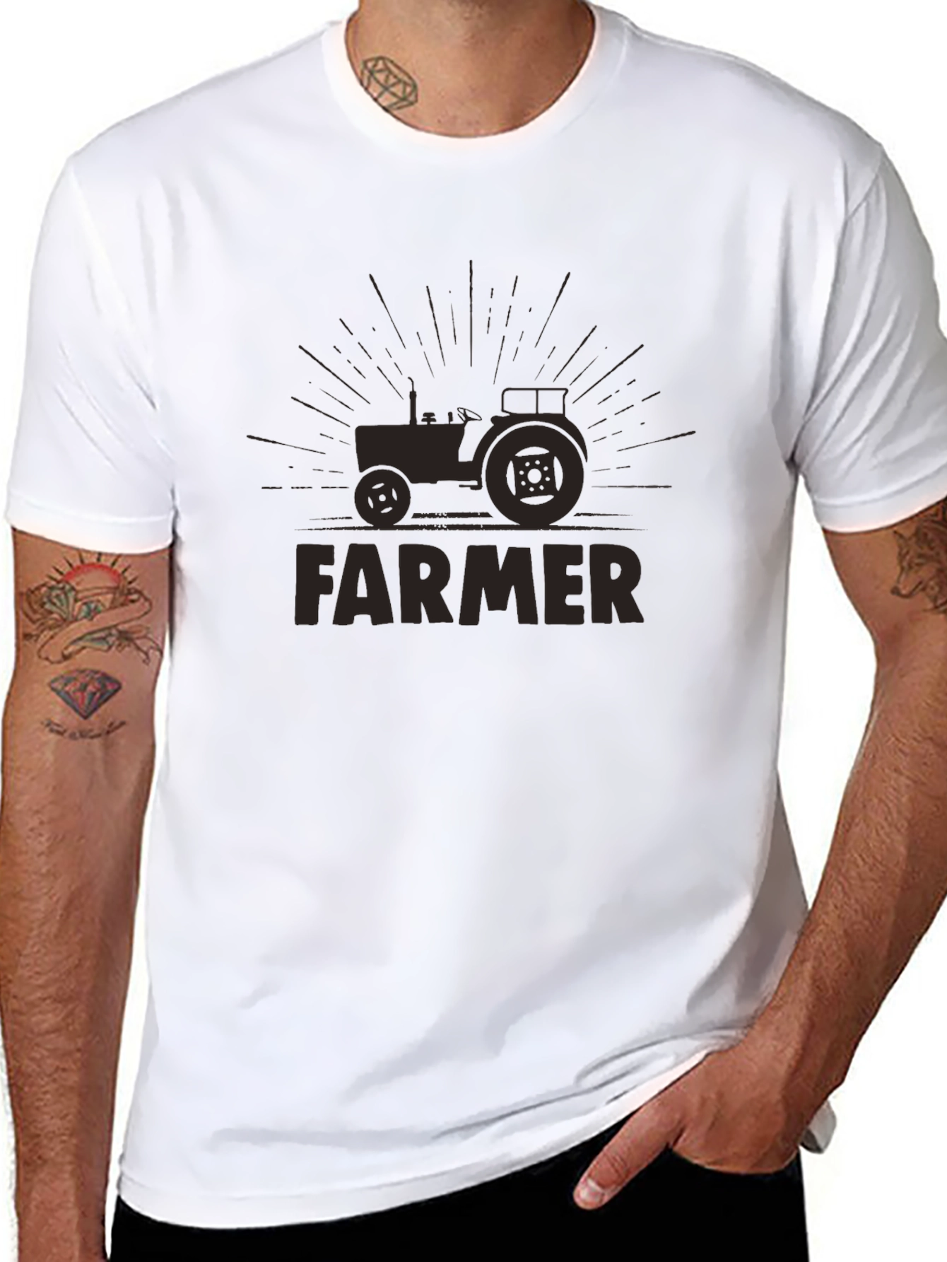 Farmer Tractor Graphic Tee - Black Crewneck T-Shirt