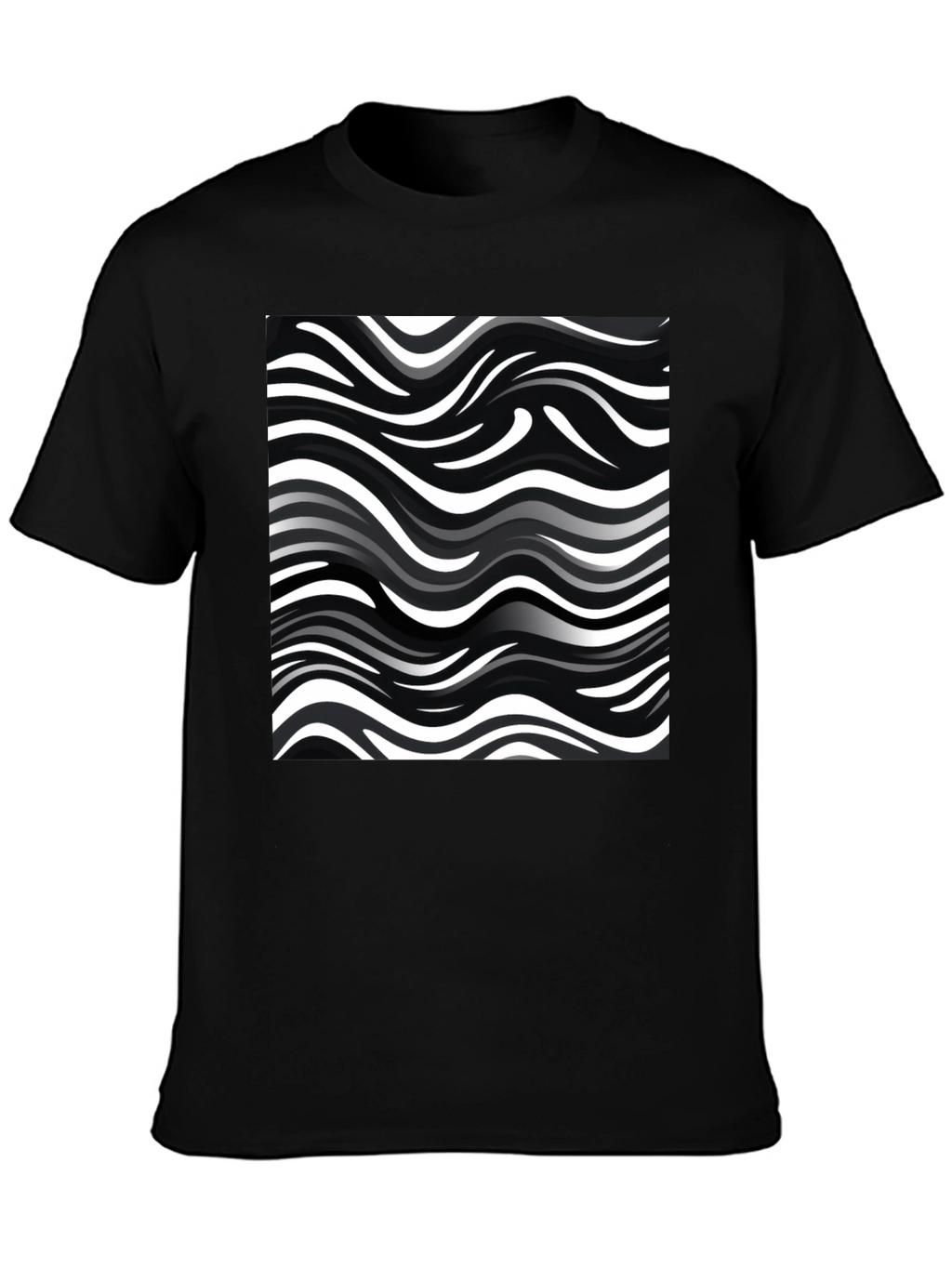 Wavy Stripe Print Black T-Shirt