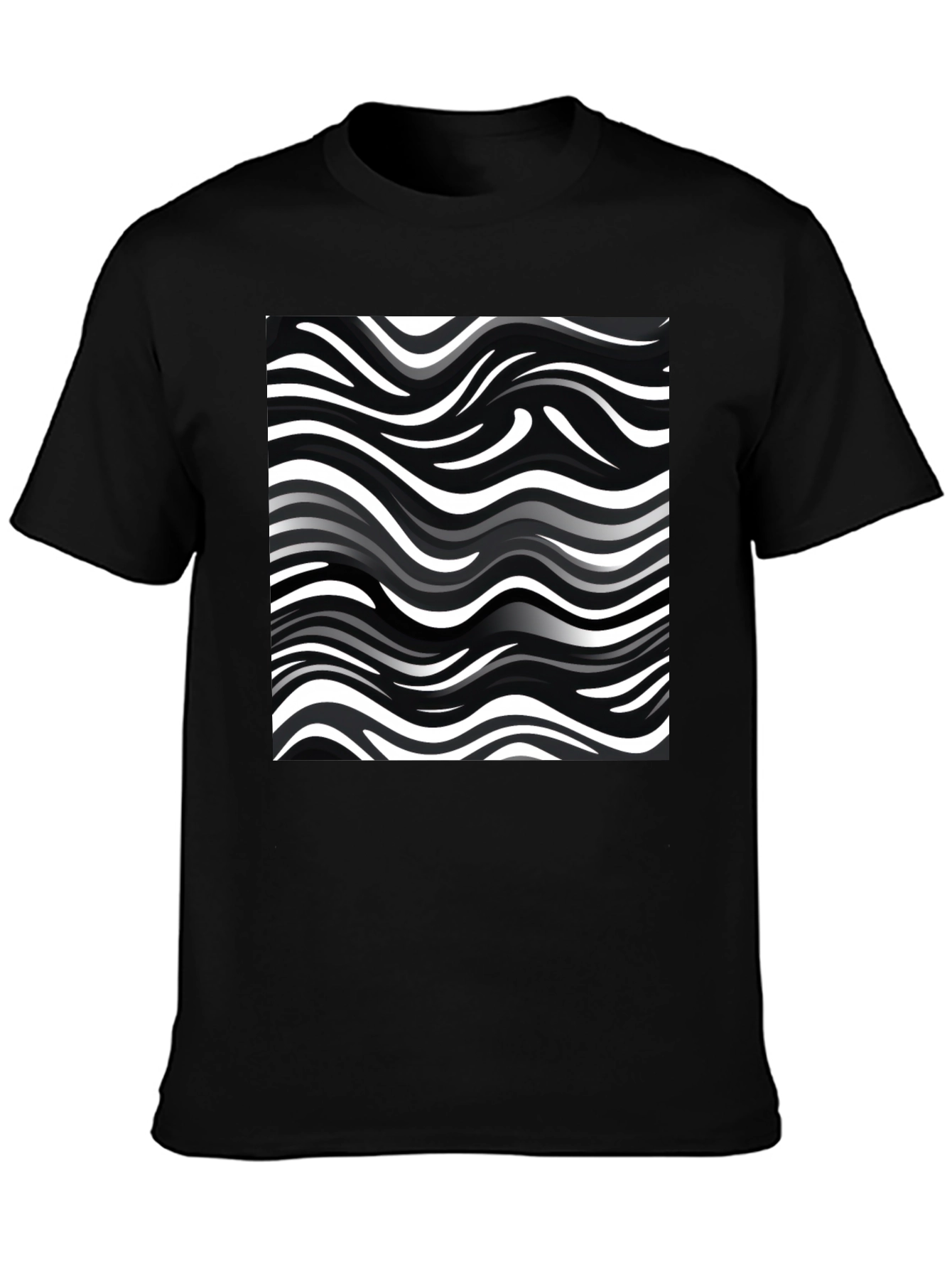 Wavy Stripe Print Black T-Shirt