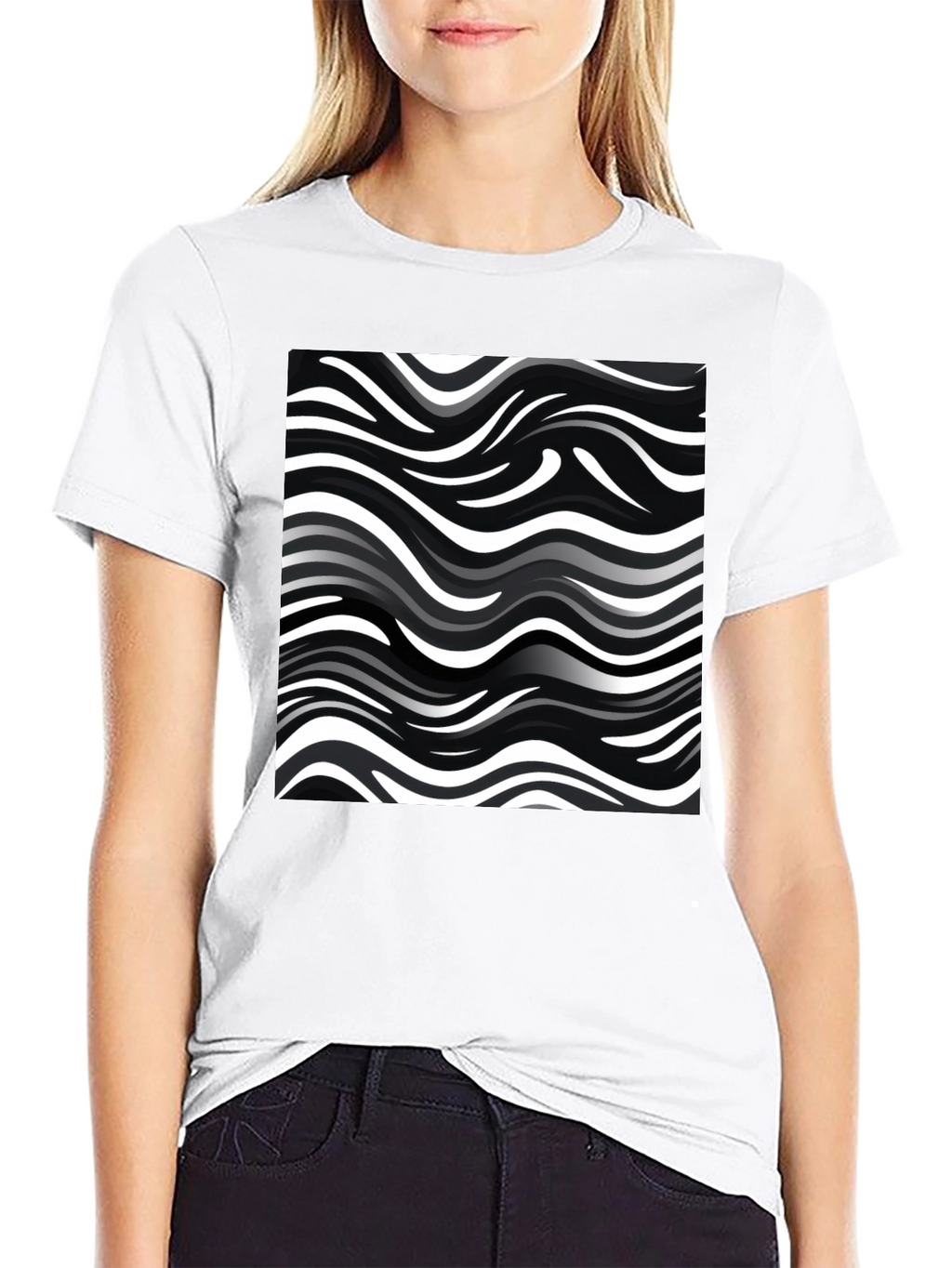 Wavy Stripe Print Black T-Shirt