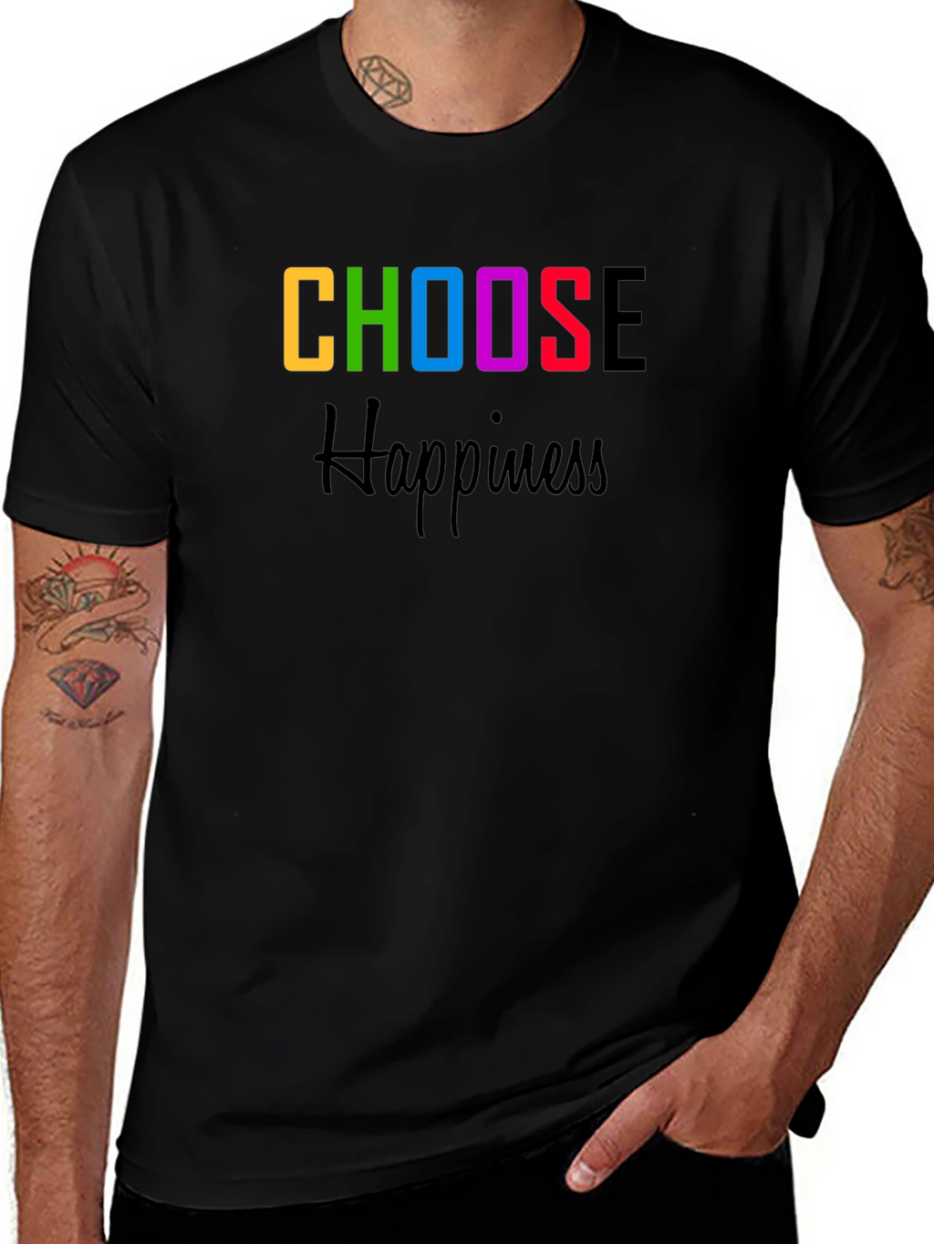 Choose Happiness Graphic Tee - Black Cotton Blend