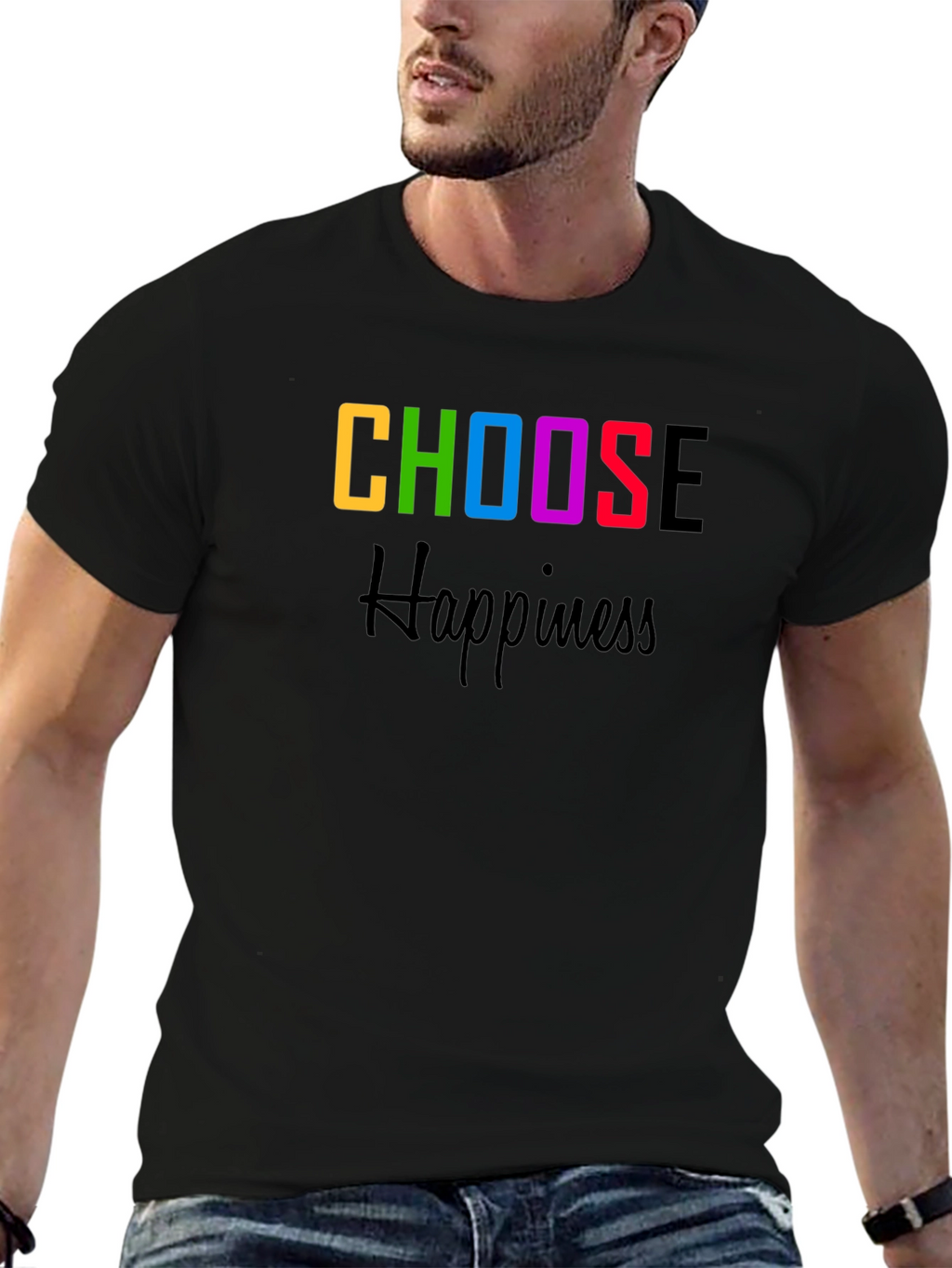 Choose Happiness Graphic Tee - Black Cotton Blend