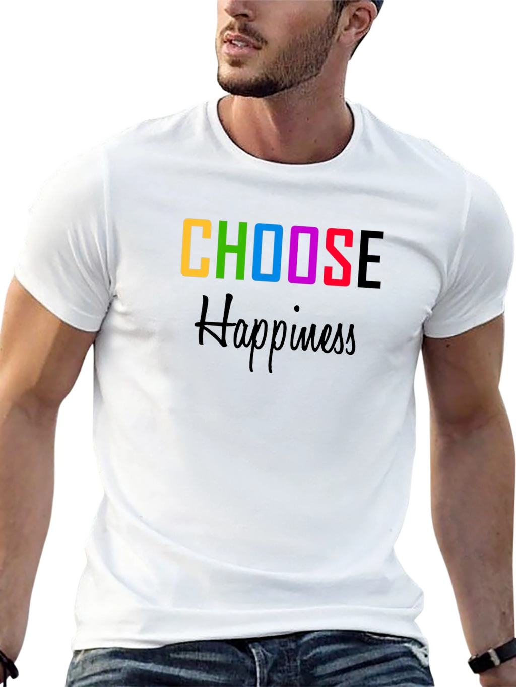Choose Happiness Graphic Tee - Black Cotton Blend