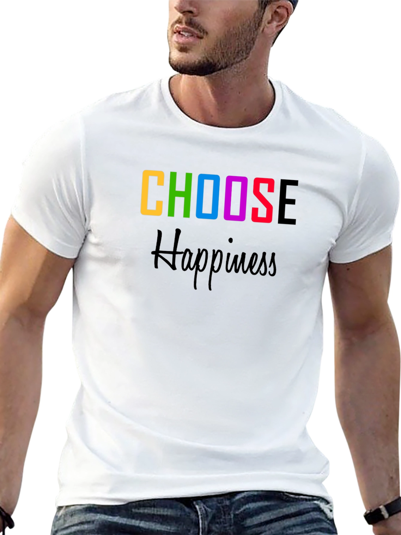 Choose Happiness Graphic Tee - Black Cotton Blend