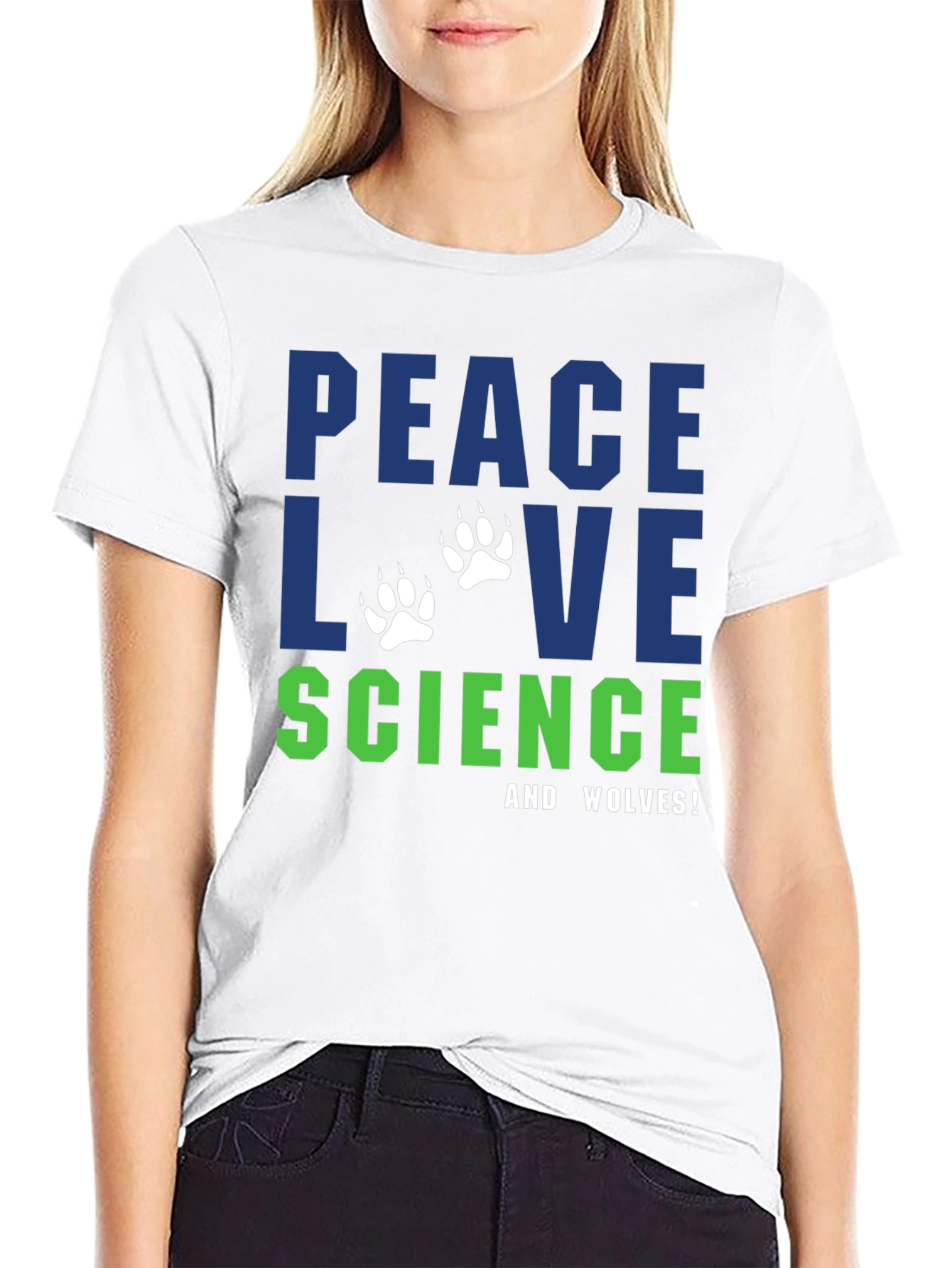 Peace Love Science and Wolves Graphic Tee