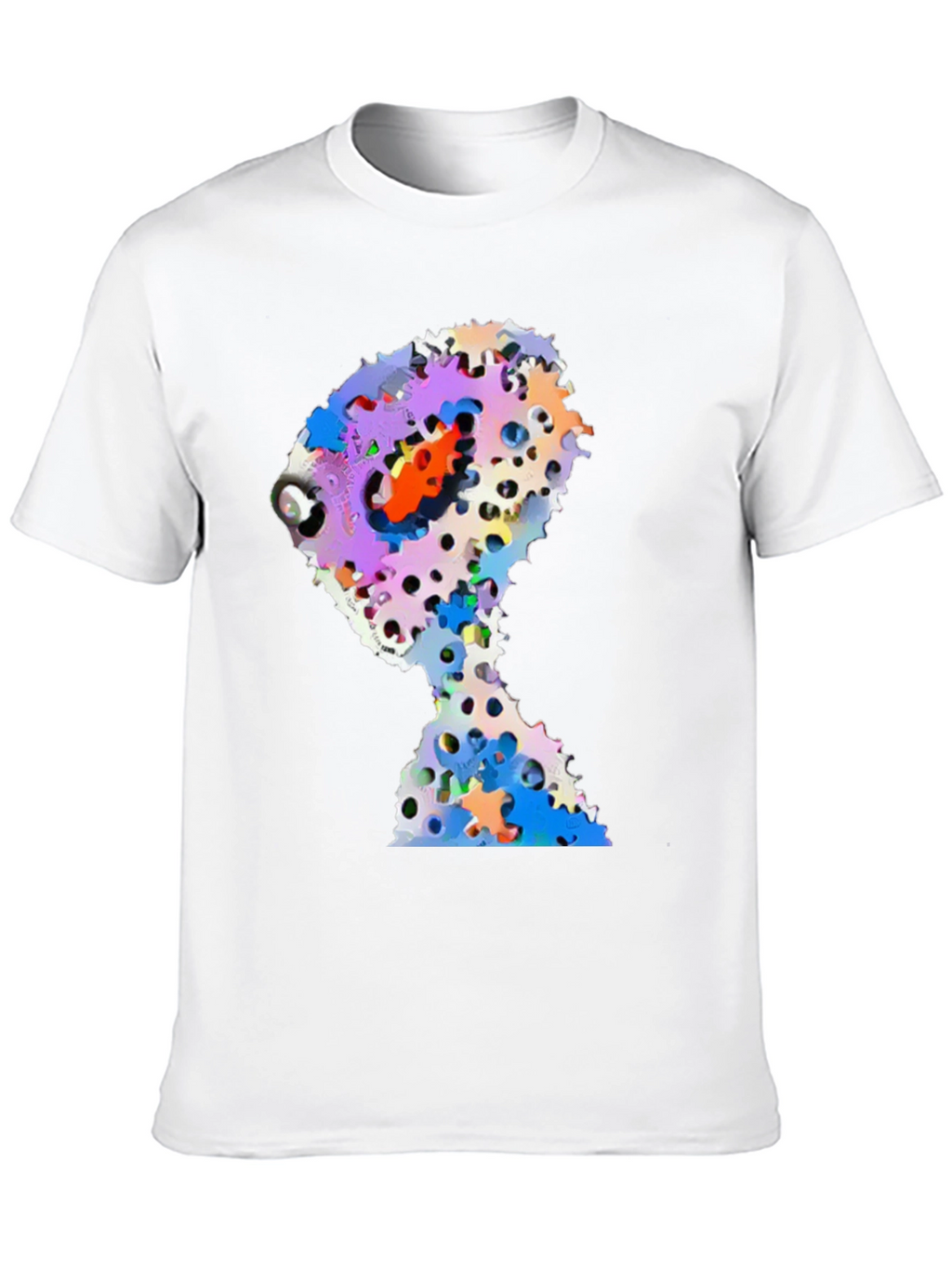 Abstract Gears Head Graphic Black Tee Shirt