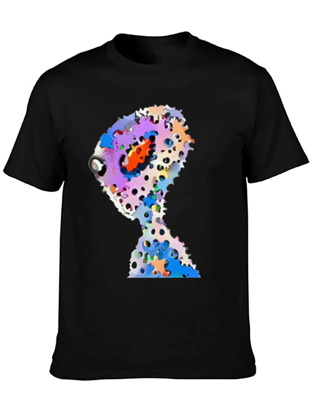 Abstract Gears Head Graphic Black Tee Shirt